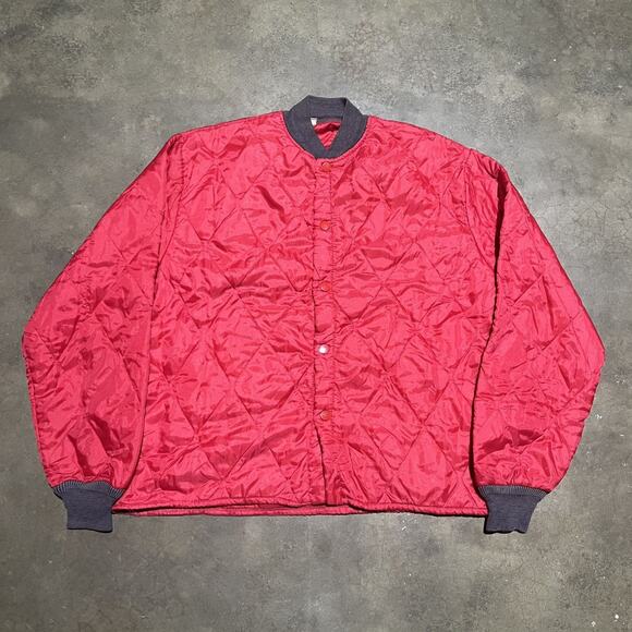 Vintage 60s Red Boxy Quilted Bomber Jacket - Picture 1 of 3